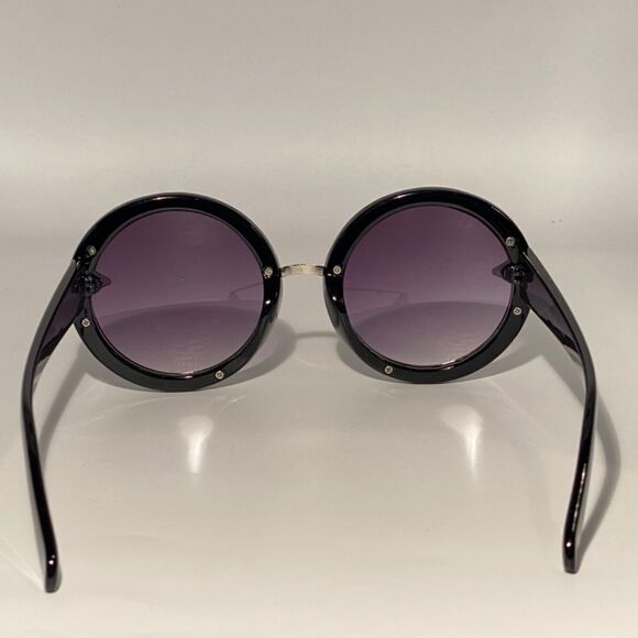 0542 Round Oversized Silver and Black Sunglasses New - Picture 4 of 9